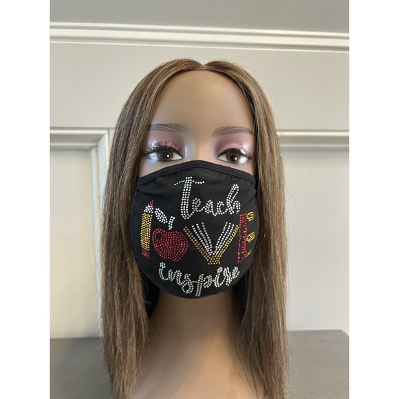 Teacher Inspire Rhinestone Bling Face Mask - Picture 1 of 10